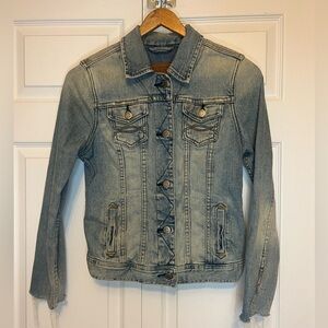 Abercrombie & Fitch Denim Jacket Distressed Vintage Wash Raw Hem Sleeves Size M